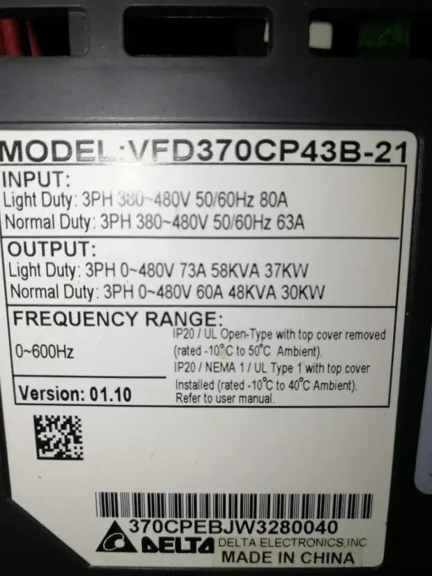 델타 인버터 VFD-CP2000 VFD370CP43B-21 37KW380V 오리지널 신