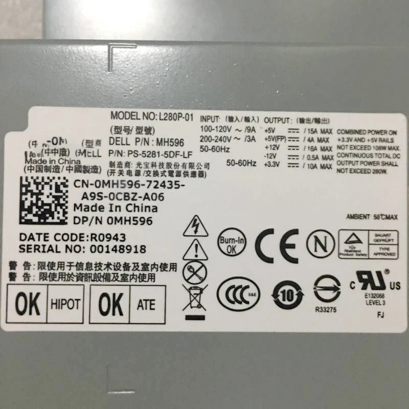 Dell C521 GX620 GX520 745 740 DT H280P-01 L280P-01 D280P-00 280W AC 전원공급장치대해 잘 작동 리퍼