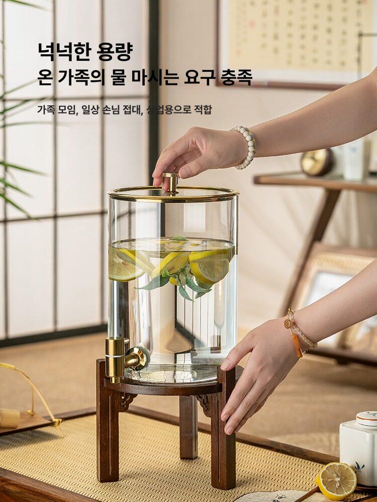 우드 디스펜서 내열유리 업소용 카페물통 유리병 뚜껑 용기 음료서버 주스통 투명 - 상세 이미지 4