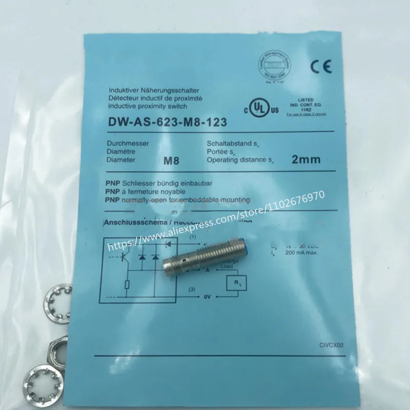 신형 Contrinex 플매트 카펫 러그스위치 DW-AS-623-M8-123 항공 러그 PNP 정상 개방 EXTUBLE 센서 4 개