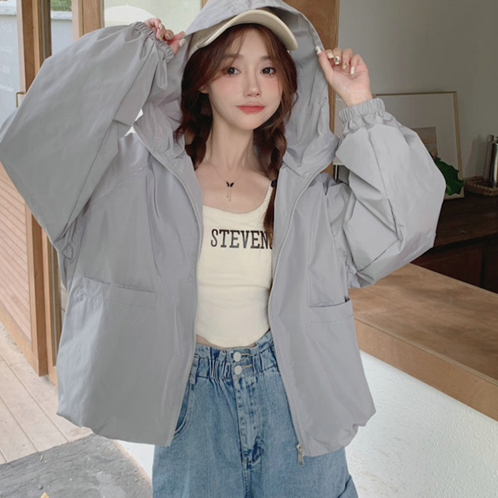OHS-CWAJ6688 메쉬안감 루즈핏 후드 바람막이 - 상세 이미지 4