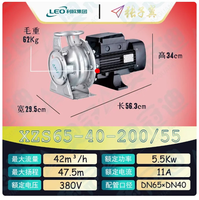 LEO XZS 스테인레스 스틸 엔드 흡입 수평 원심 워터 펌프 3상 380V XZS50-32-200/30 50-32-200/40 65-40-200/55