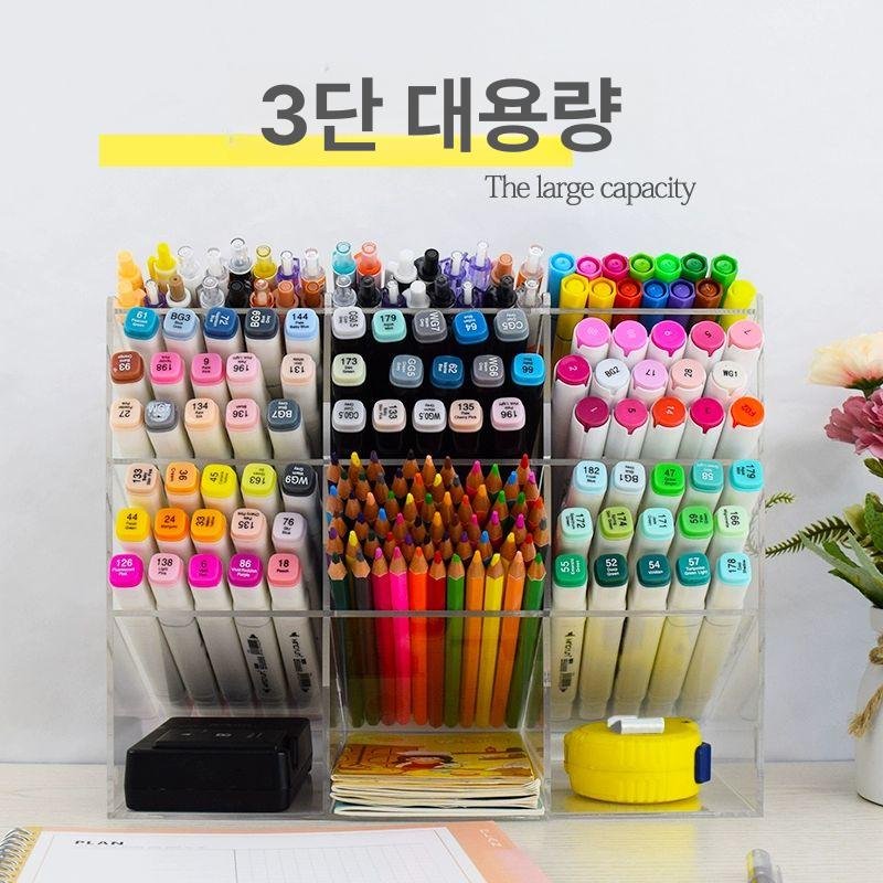 마카펜정리함 문구 대용량펜꽂이 아크릴 펜 연필꽂이 그리드 평면 마커 사무실 펜홀더 - 상세 이미지 4