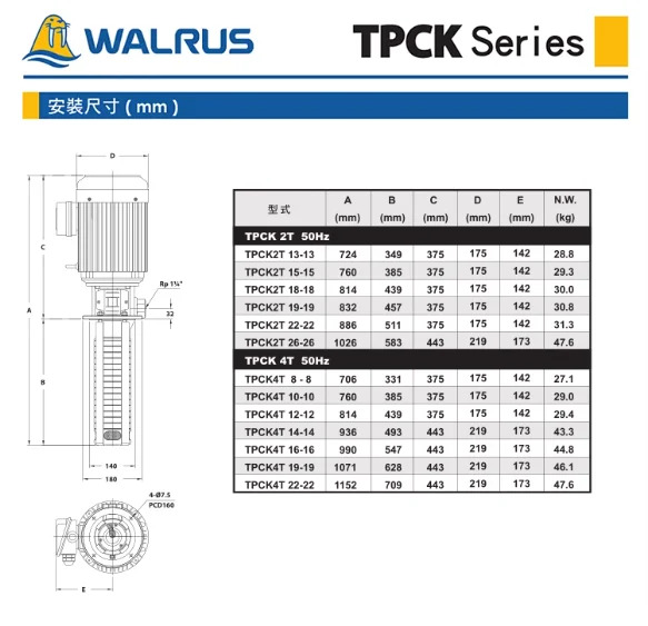 WALRUS 공작 기계 고압 펌프 TPCK4T8-8 TPCK2T13-13 TPCK2T15-15 TPCK2T26-26 침수 다단