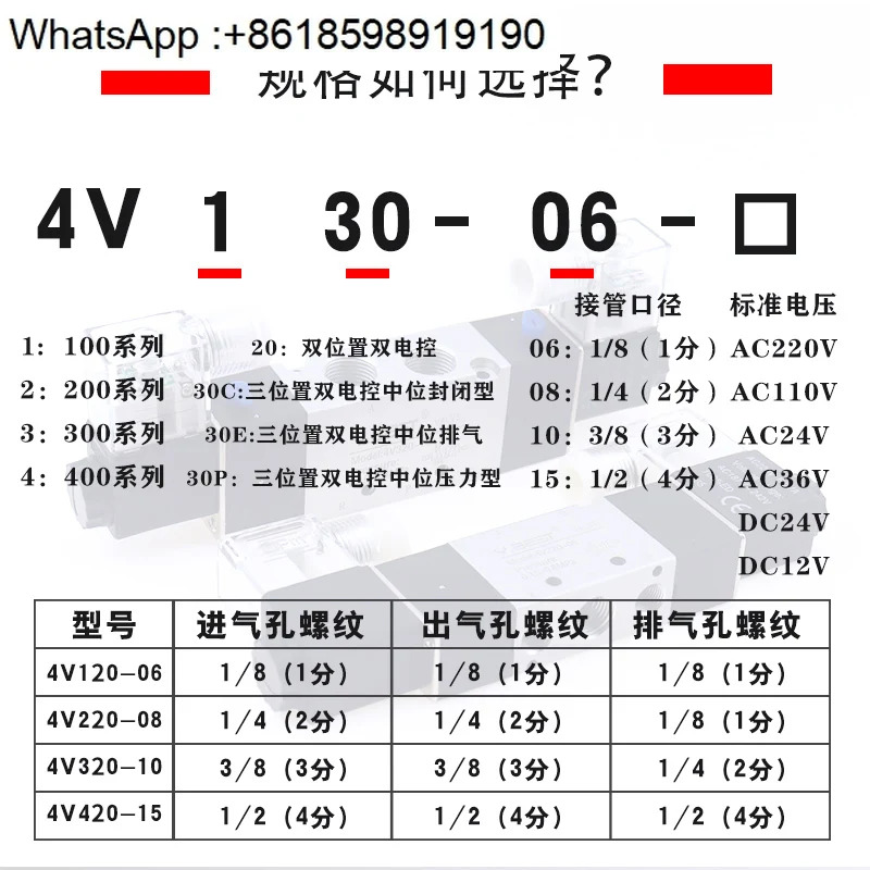 3위치 5방향 이코일 솔레노이드 방향 밸브 4V230C-08/4V130C-06/4V330C-10/4V430C