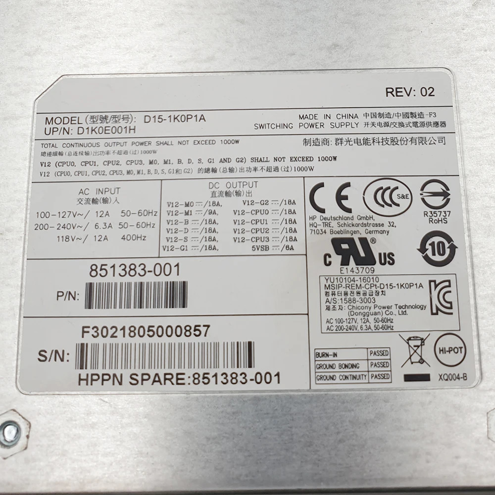 Z6 G4 전원공급장치 D15-1K0P1A 851383-001 1000W