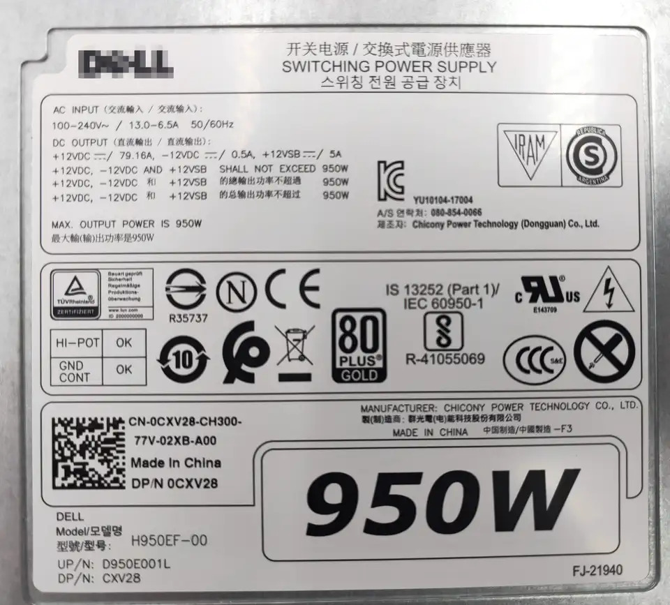 H950EF-00 워크스테이션 전원공급장치 델 T5820 T7820 T7920 950W