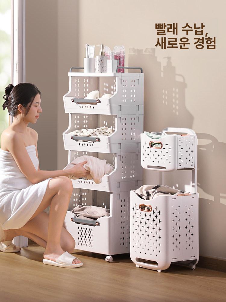 보관함 바구니 세탁물 빨래수거함 트롤리 빨래통 다용도 수납함 바퀴 부착식 빨래걸이 - 상세 이미지 2