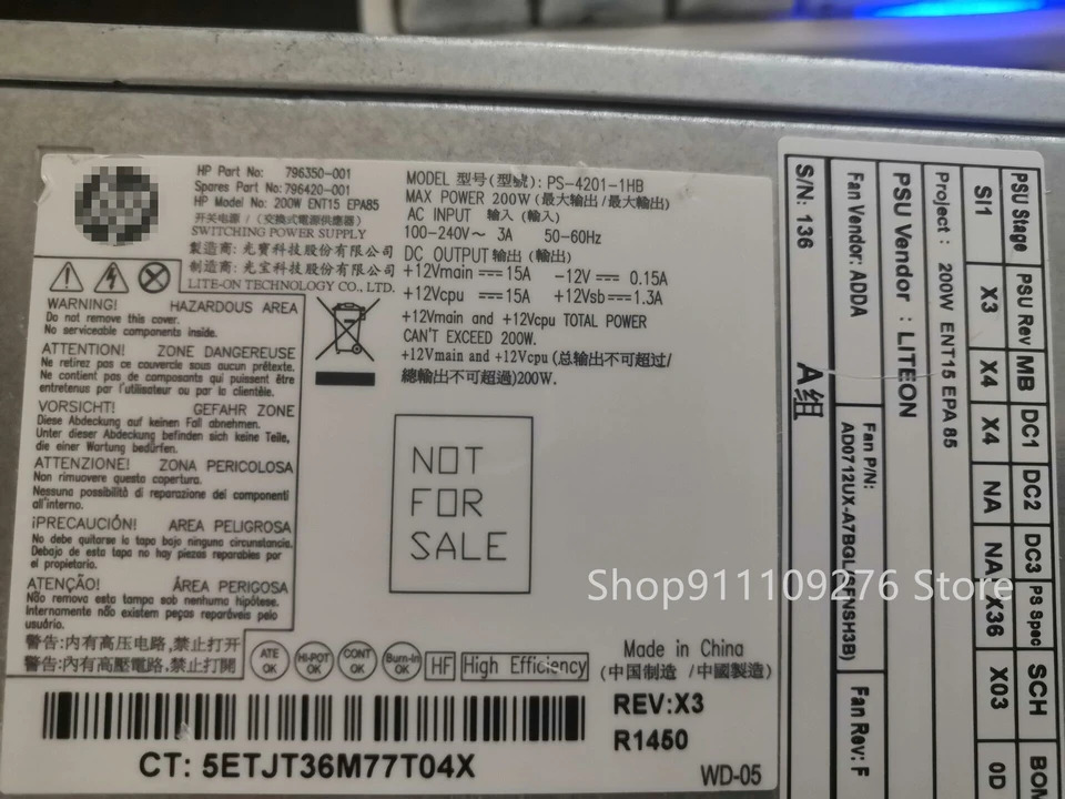 PC 전원공급장치 hp호환 ProDesk 400 600 G1G2 PS-4201-1HB D14-200P2A PCE011 PS-4201-1HA 796419-001 796420-001
