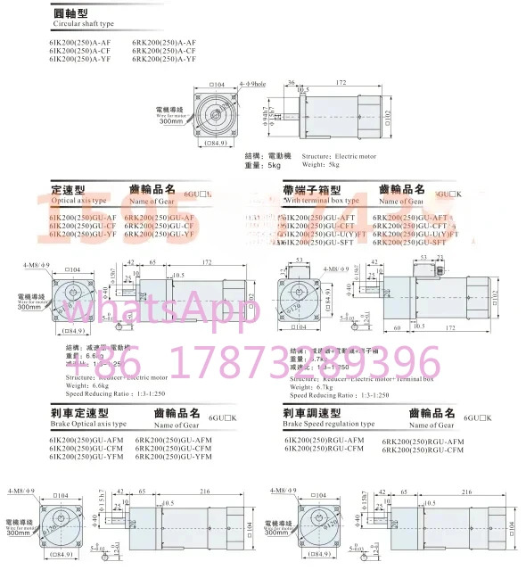 6RK200GU-CF/6GU-15-K 6RK200RGU-CF200W 속도조절 단일 3 모터