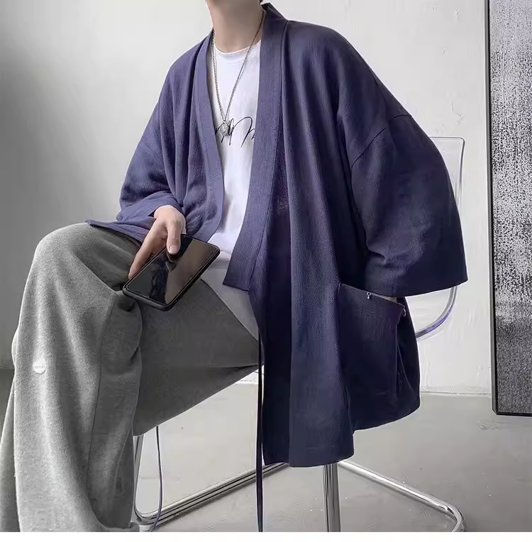 진베이 가디건 루즈핏 점퍼 유카타 면 통기성 도포 - 상세 이미지 2