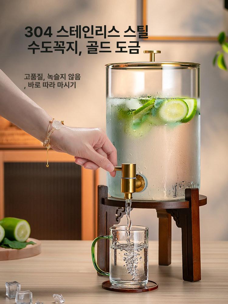 대용량 음료디스펜서 투명 주스 워터저그 카페물통 냉수통 업소용 우드워터디스펜서 - 상세 이미지 4