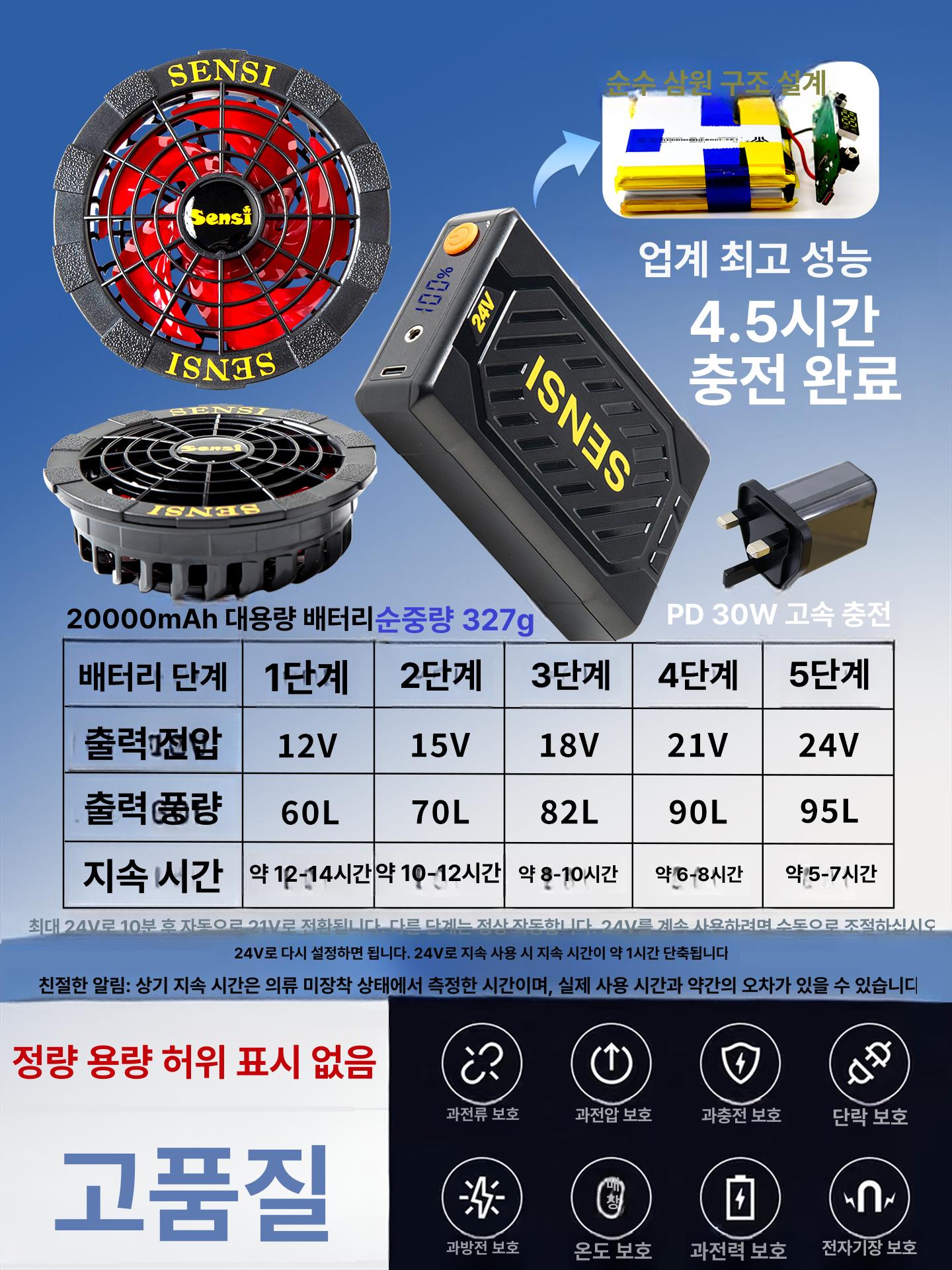 쿨잠바 송풍팬 블랙 충전기 사이즈 리튬이온 브러쉬리스 바람 순환팬 배터리 - 상세 이미지 2