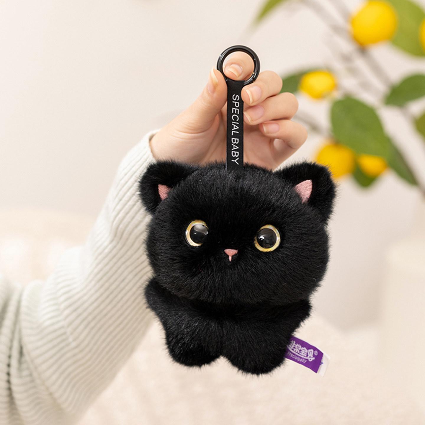 고양이 인형 열쇠고리 검은 미니 보송보송 스타일 유니크한 키링 장식품 - 상세 이미지 2