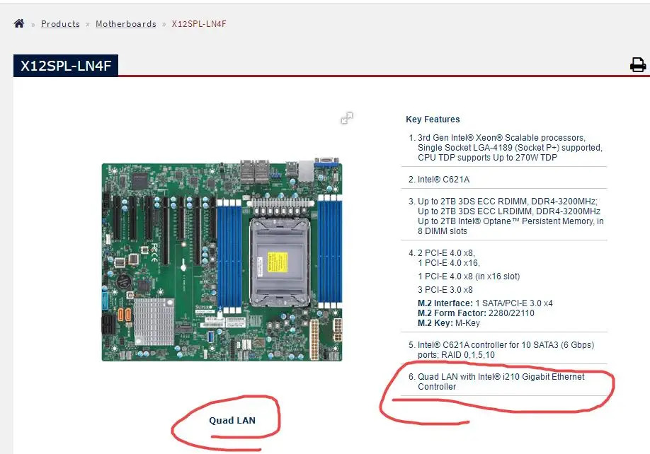 Supermicro 마더보드X12SPL-LN4F LGA-4189 Xeon 확장 프로세서 탑재 DDR4 M.2 SATA3 쿼드 LANI210