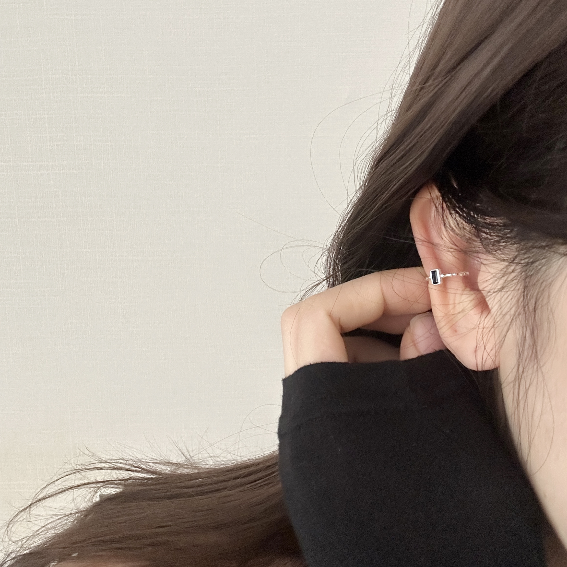 silver925 앤틱 사각 블랙 큐빅 이어커프 링 귀찌 귀안뚫는 귀걸이 실버925 - 상세 이미지 5