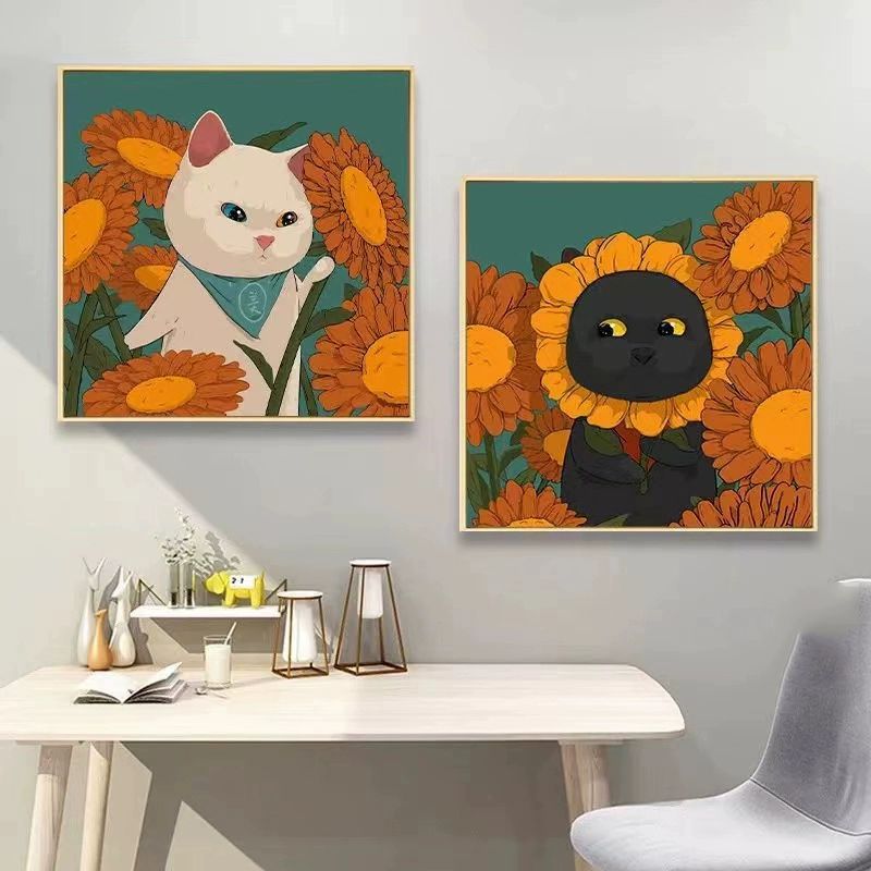 고양이 액자 프린트 데코 예술 페인팅 에스테틱 빈티지 레트로 벽장식 굿즈 흑백 - 상세 이미지 3