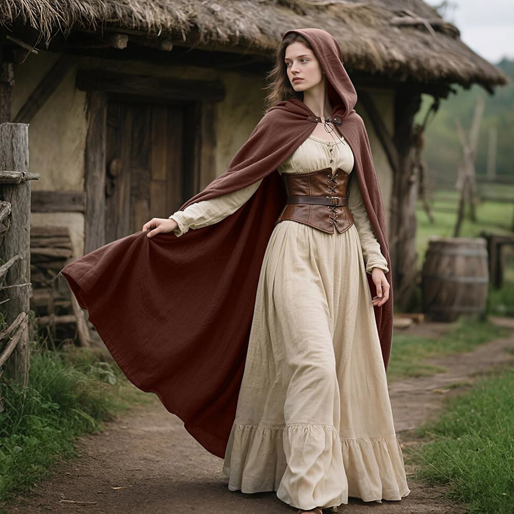 L VOW 중세 후드 망토 린넨 르네상스 케이프 - 할로윈 호빗 코스프레 마녀 마법사 LARP 옵션 1 - 상세 이미지 2
