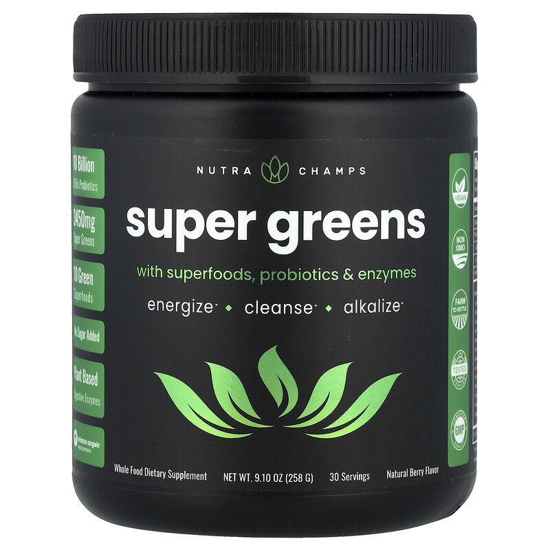 NutraChamps 푸드 효소 함유 슈퍼 그린 천연 베리 맛 258g, 1개 - 상품 이미지
