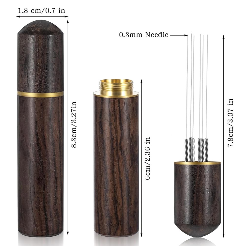 엘레가페르마 놈코어 Wdt 도구, 덩어리 없는 땅을 위한 6 바늘 0.3mm 에스프레소 분배기, 천연 나무 손잡이 Wd 도구 에스프레소, 전문 바리스타 핸드 타입 교반기 - 상세 이미지 3