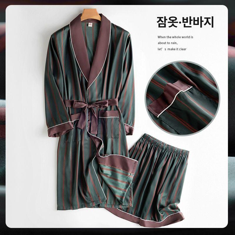 실크 로브 남성 롱가운 빅사이즈 새틴 샤워가운 라운지웨어 실내복 포켓 - 상세 이미지 3