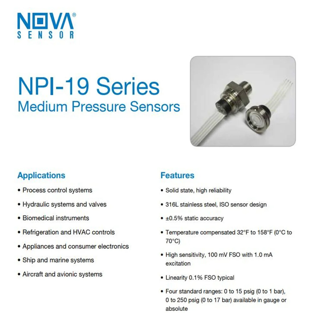 NPI-19A-300/NPI-19A-050GV Amphenol 고급 센서