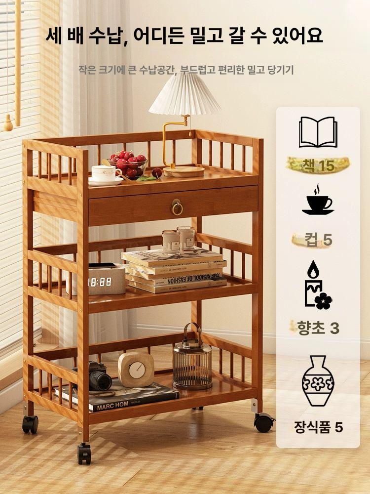 선반 거실 우드트롤리 다용도 빈티지 왜건 주방카트 이동 서빙카트 체리우드 우드카트 - 상세 이미지 2