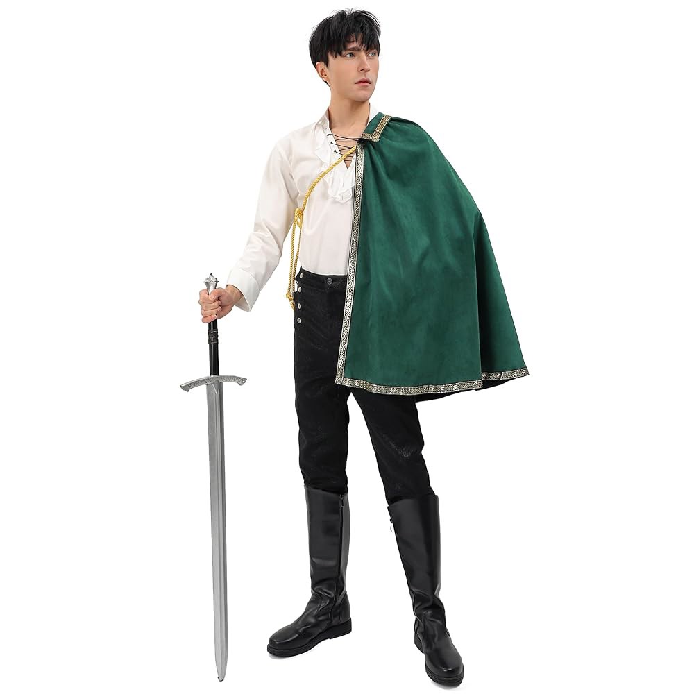 캐벌리어 레인저 LARP 코스튬을 위한 FURPI 중세 튜더 하프 숄더 케이프 로열 르네상스 숄 망토 Brown - 상세 이미지 2