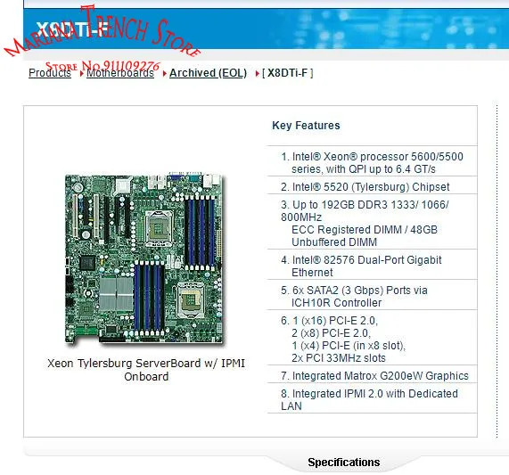 슈퍼마이크로 마더보드X8DTi-F 듀얼 1366 핀 제온 프로세서 5600/5500 시리즈 DDR3 통합 IPMI 2.0 전LAN 포함