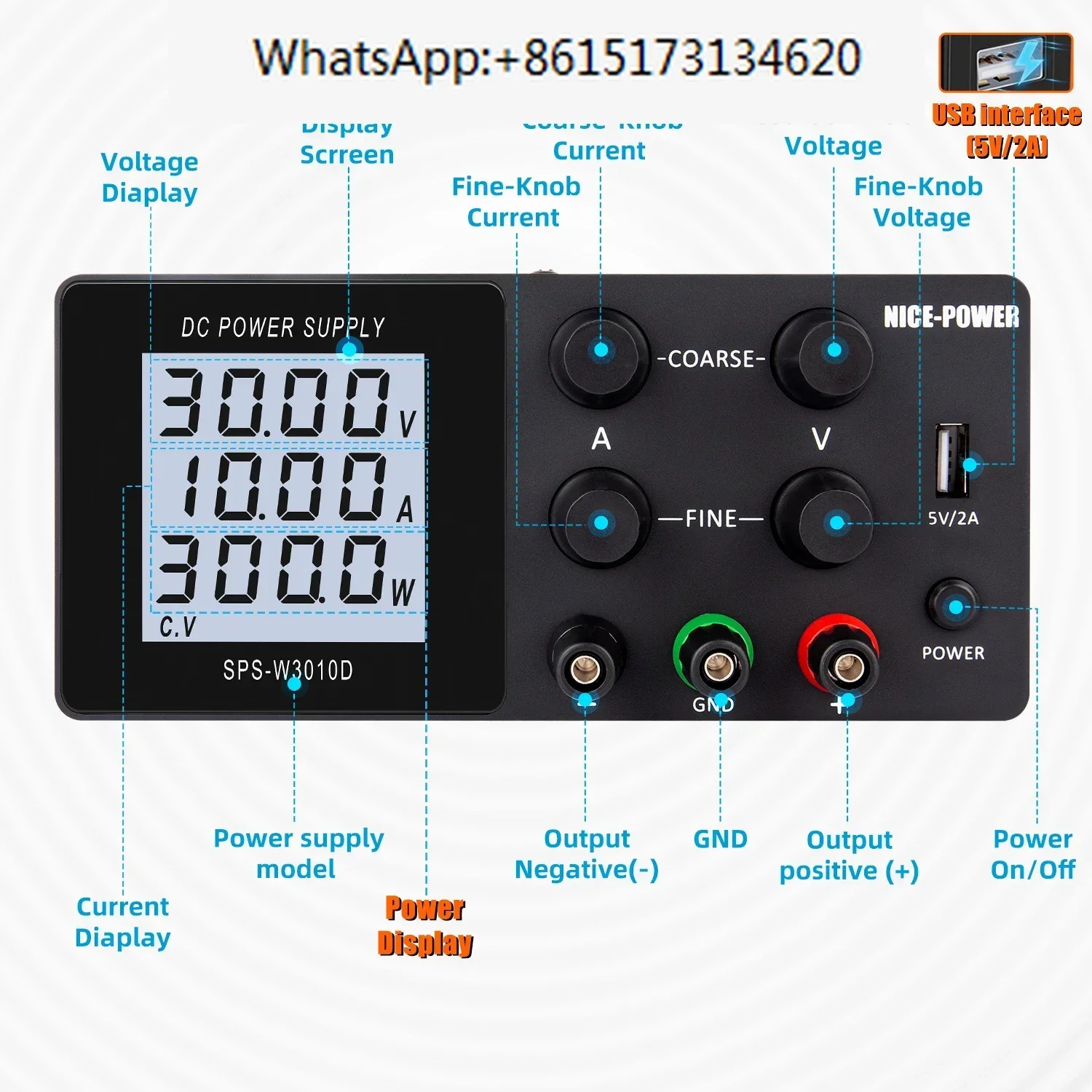 NICE-POWER 30V 10A 300W 조정 가능DC 전원공급장치 실험실 수리 안정화 전압 조정기 스위칭 DIY SPS-W3010D