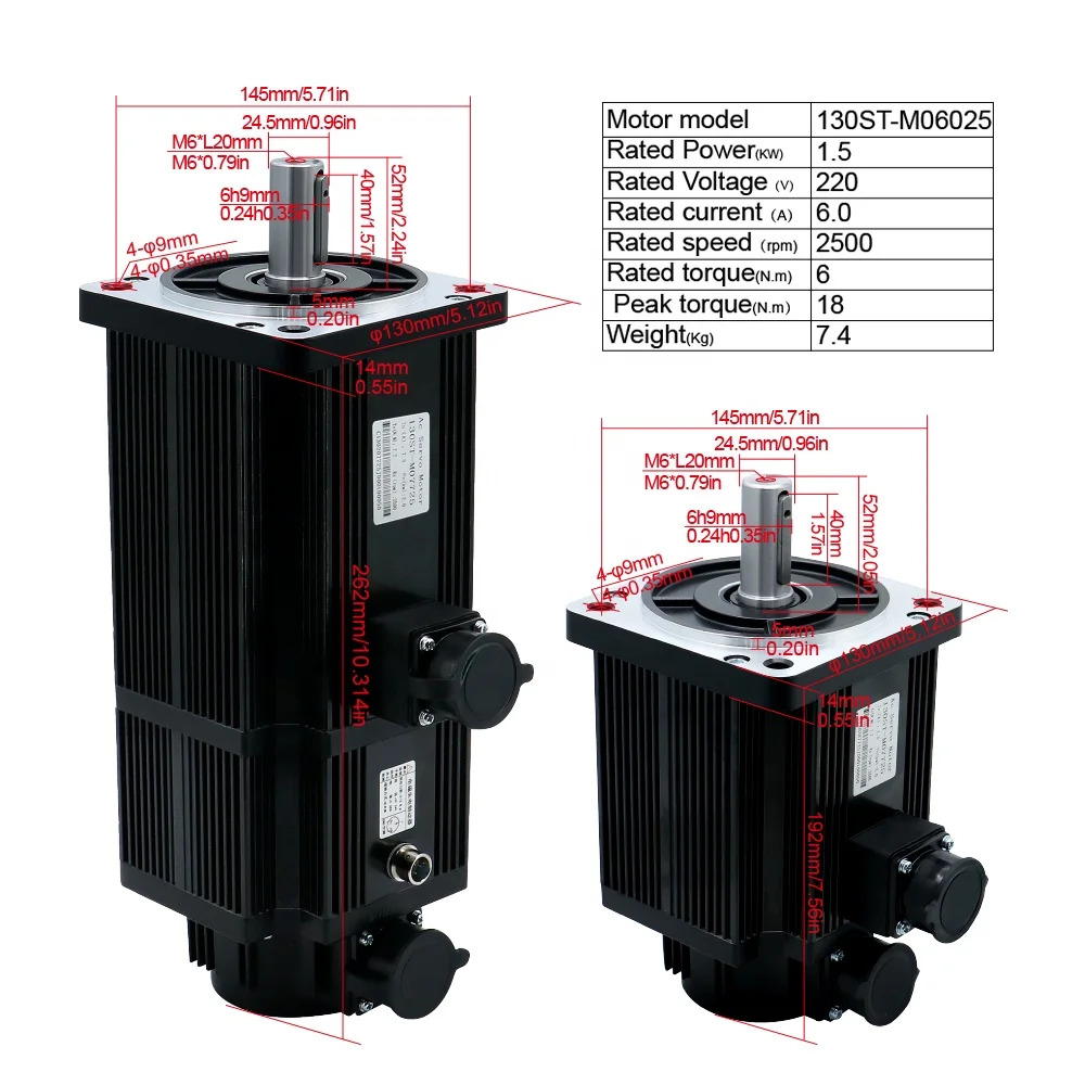 엔코더 2500RPM 6NM 130ST M06025 네마 52 1.5KW 서보모터 AC 드라이브 RS485 T3L 포함