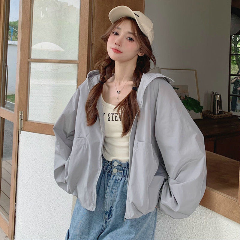 여성 간절기 후드 바람막이 루즈핏 집업 점퍼 봄여름가을 아우터 - 상세 이미지 5