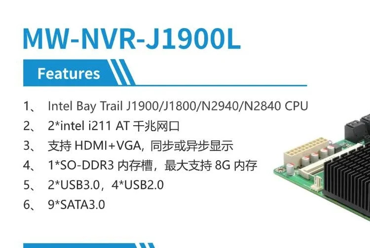 MW-NVR-J1900 다Nas 메보드 듀얼 기가비트 네트워크 포트 8 Sata 인터페이스 Synology Snail