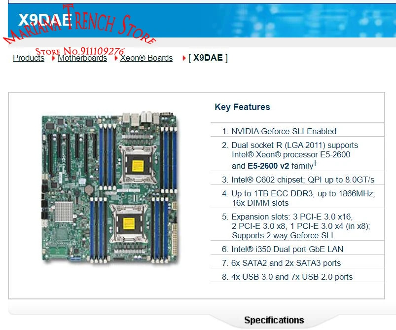 슈퍼마이크로 마더보드 듀얼 LGA2011 x9dae E5-2600 V1 V2 패밀리 ECC DDR3 양방향 지포스 SLI 지원