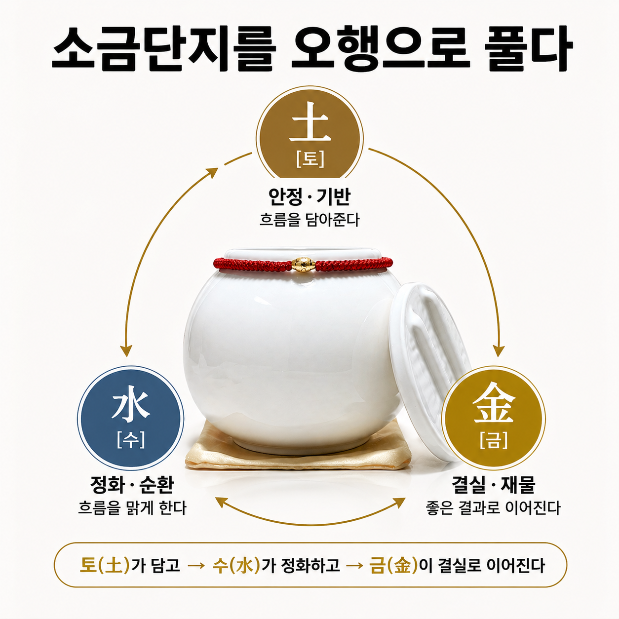 붉은실 현관 풍수 소금 단지 풍수지리 미니 백자 항아리 - 상세 이미지 5