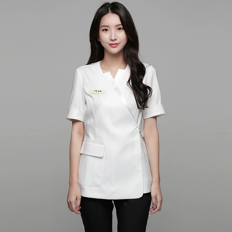 피부관리사 유니폼 작업복 정장 반팔 가운 에스테틱 여름 여성 업무복 간호복 원피스 - 상품 이미지