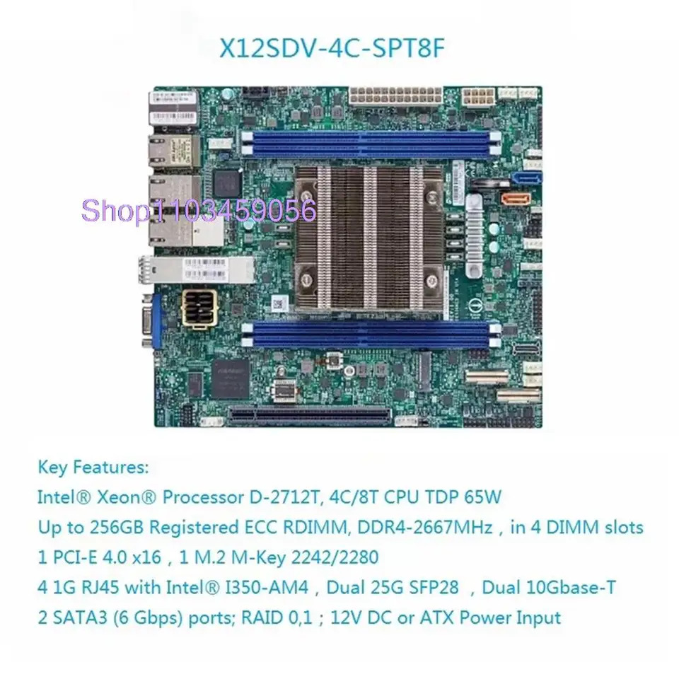 M- 슈퍼마이크로 마더보드 X12SDV-4C-SPT8F DDR4 2 x SATA3 제온 프로세서 D-2712T 신