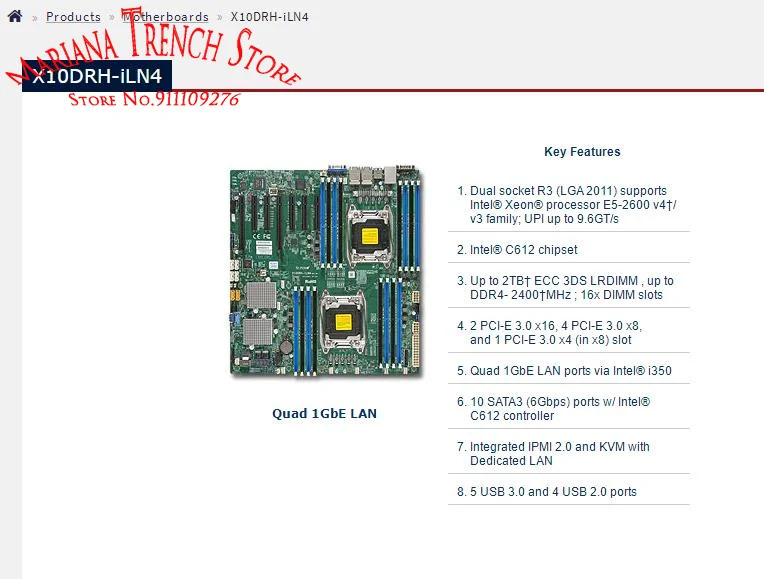 슈퍼마이크로 마더보드X10DRH-iLN4 LGA2011 E5-2600 v4 v3 군 DDR4 IPMI 2.0