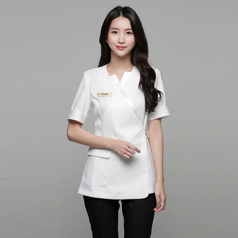 피부관리사 유니폼 작업복 정장 반팔 가운 에스테틱 여름 여성 업무복 간호복 원피스 - 상세 이미지 4