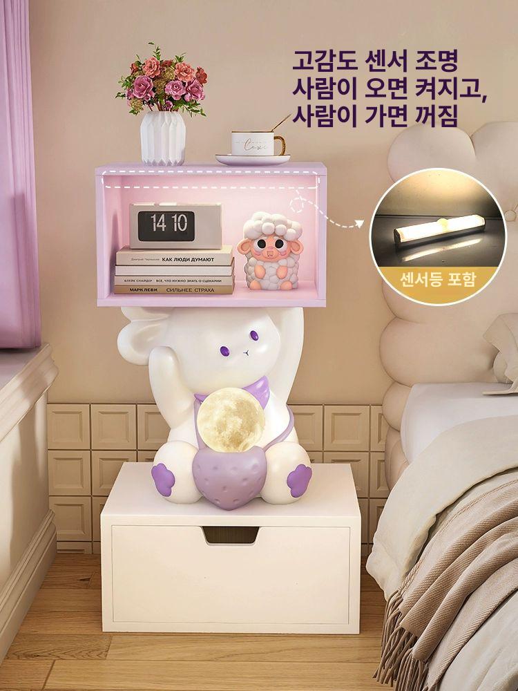 토끼 키즈협탁 귀여운 사이드 램프 단스탠드 독서등 인테리어 캐릭터 빈티지 침대협탁 - 상세 이미지 4