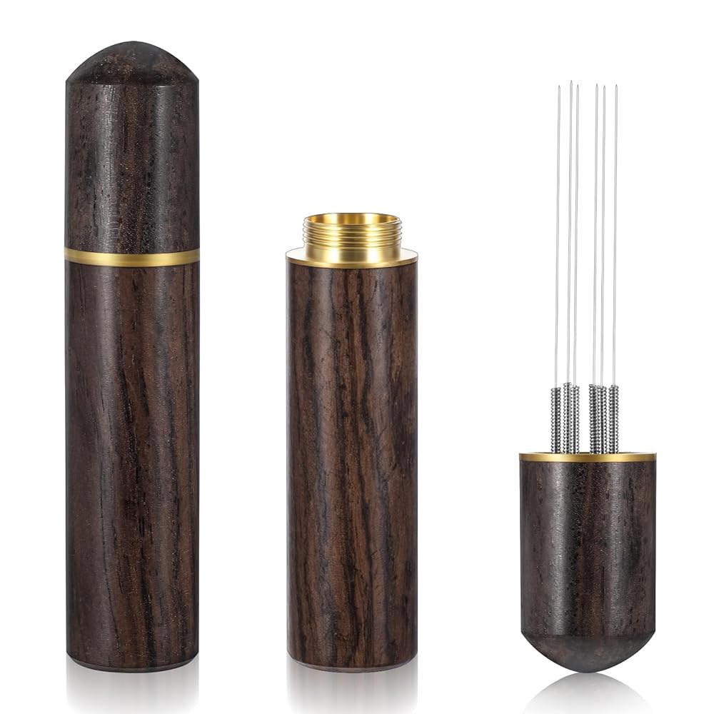 엘레가페르마 놈코어 Wdt 도구, 덩어리 없는 땅을 위한 6 바늘 0.3mm 에스프레소 분배기, 천연 나무 손잡이 Wd 도구 에스프레소, 전문 바리스타 핸드 타입 교반기 - 메인 이미지