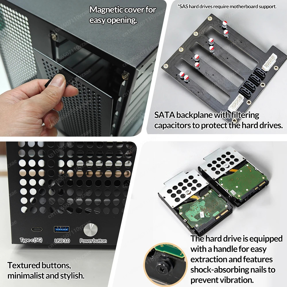 백플레전원공급장치 M 전체 높이 PCIe 확장이 포함된 Sagittarius 8베이 NAS 타워 케이스 Synology UNRAID최적화