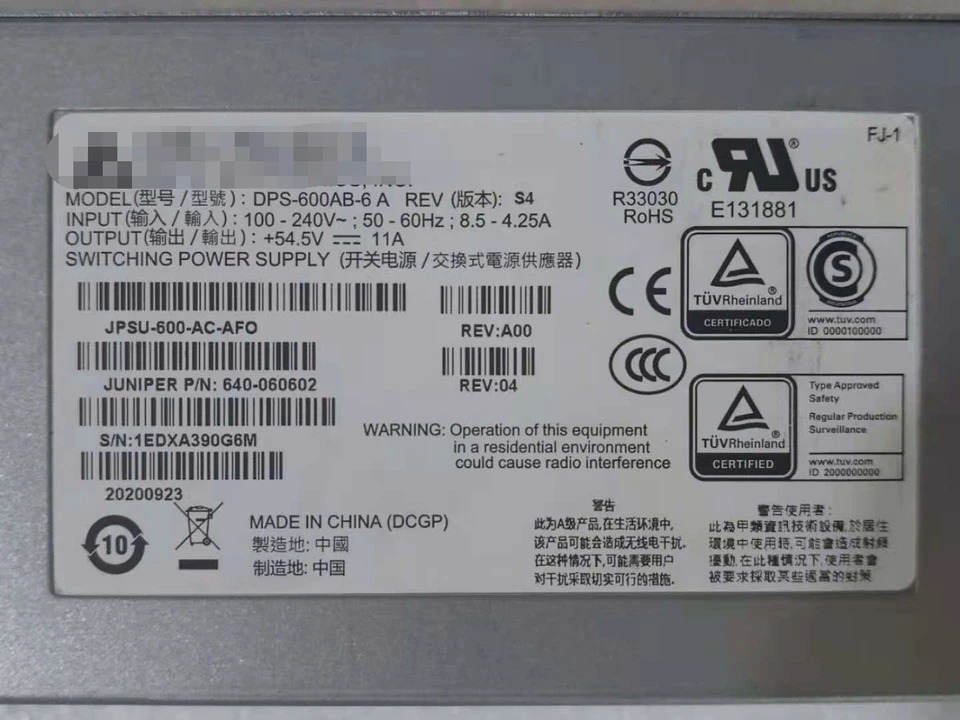 DPS-600AB-6 A 네트워크 스위치 전원공급장치 JPSU-600-AC-AFO 640-060602 EX3400-48P