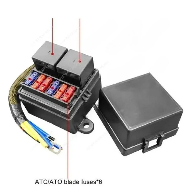 퓨즈 릴레이 6개퓨즈 슬롯 사전 배선된 80A 12V 4핀 2개릴레이 자동차 트레일러 선박용