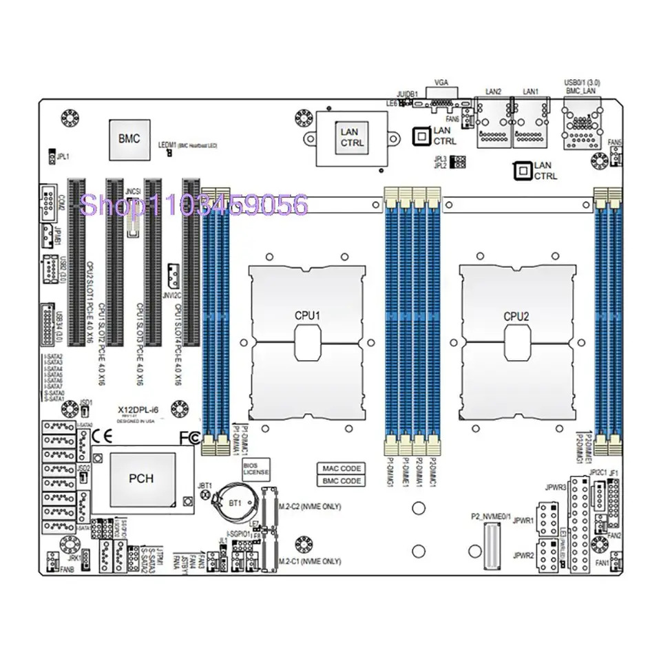 듀얼 웨이 IPFS 서버 마더보드 C621A DDR4-3200MHz 256GB LGA-4189 슈퍼마이크로 X12DPL-NT6