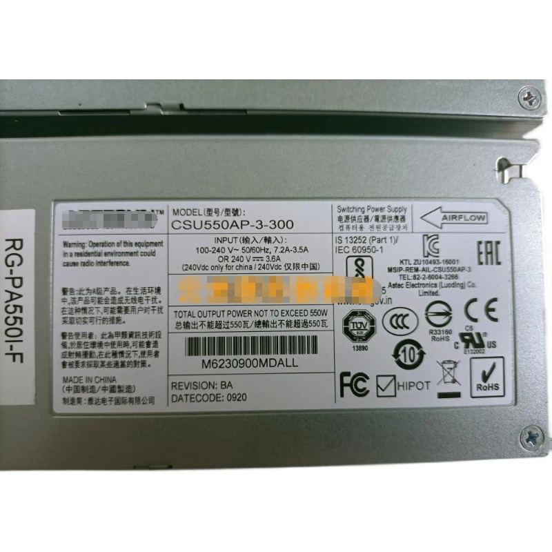 ARTESYN 스위치CSU550AP-3-300 모듈 전원공급장치 RG-PA550I-F 550W