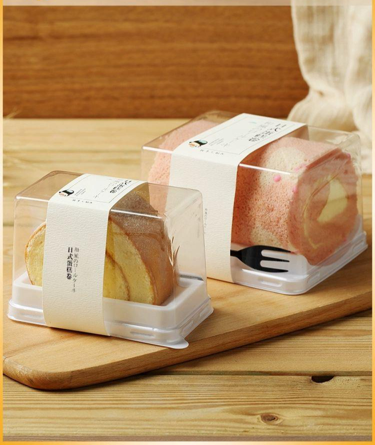롤케익 조각케이크투명케이스 핸들 박스 포장용기 롤케이크 투명창 카페용 포크포함 - 상품 이미지