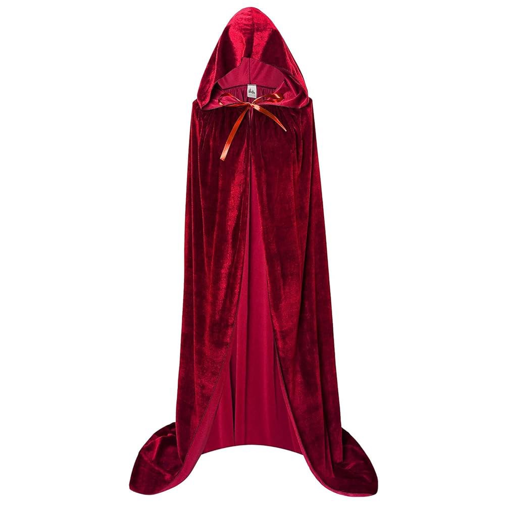 마크로일 유니 성인 후드 망토 롱 벨벳 할로윈 크리스마스 코스프레 의상 Red Large - 상품 이미지