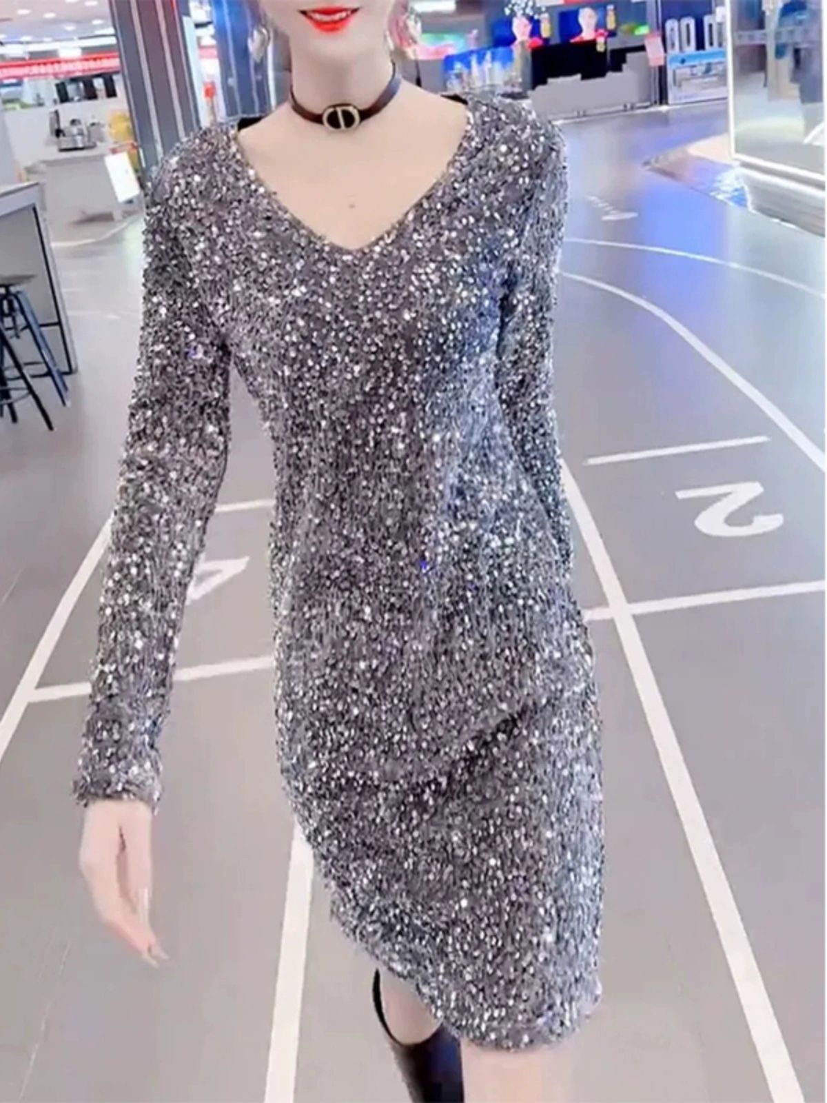 무대 원피스 공연복 반짝이의상 반짝이옷 파티의상 이브닝 파티룩 퍼프소매 정장 - 상세 이미지 2