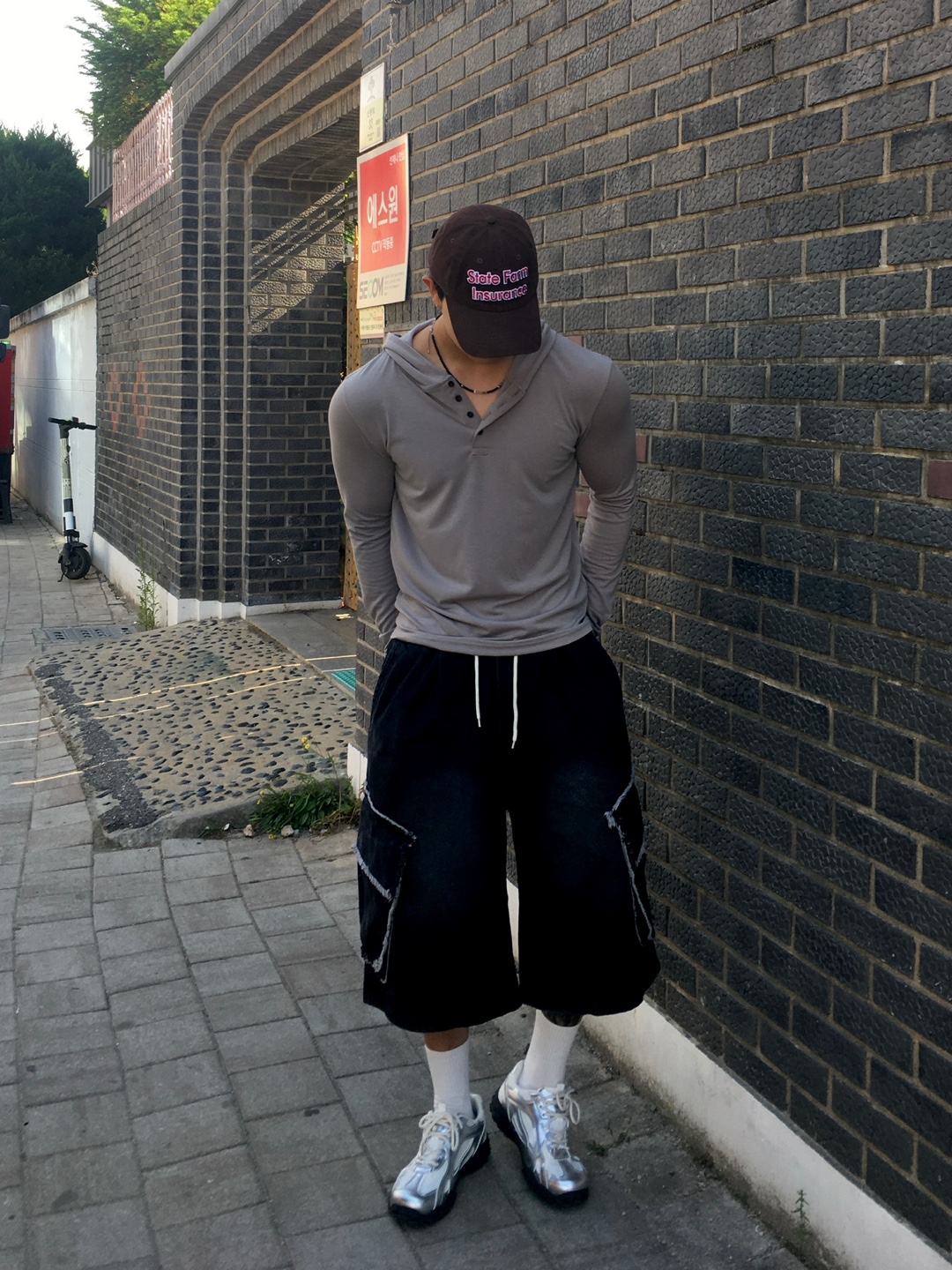 헨리넥 후드 긴팔티 롱슬리브 남녀공용 슬림핏 롱슬리브 이미지 6